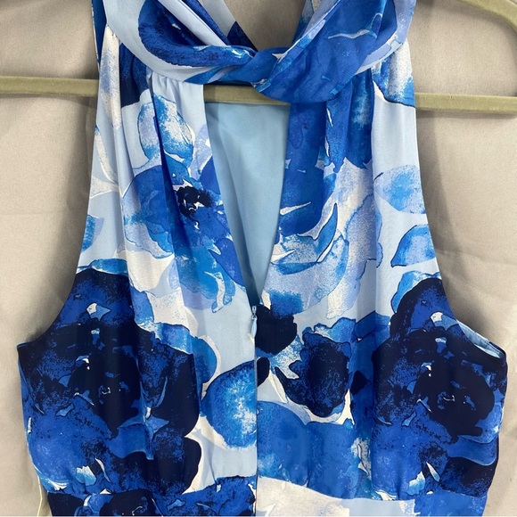 Eliza J Blue Floral Halter Neck Maxi Dress Gown Size 16 NWT - Picture 5 of 10